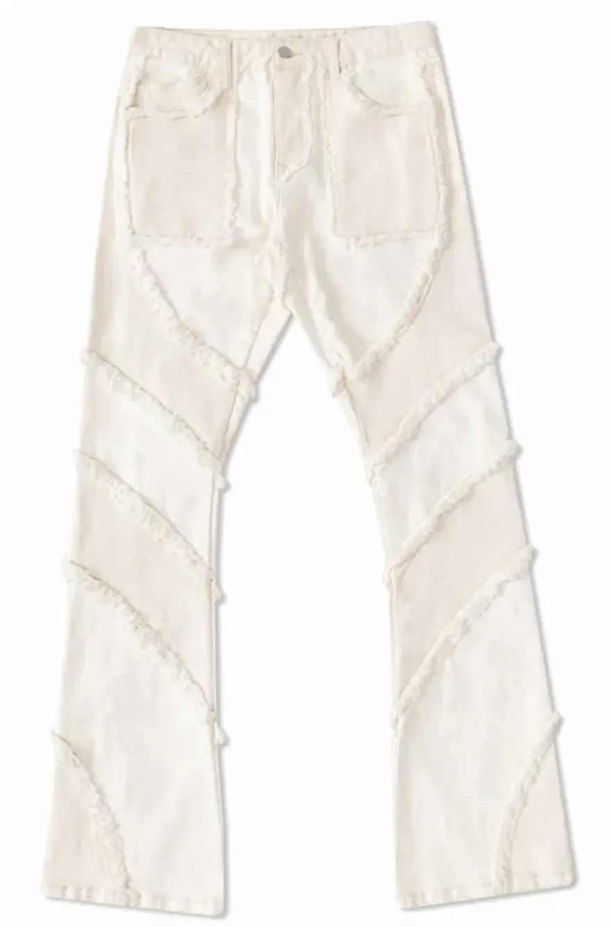 Men’s First Row Cream‎ Jeans Utility Denim Frayed Cut & Sewn 30x35 dwntwn LA